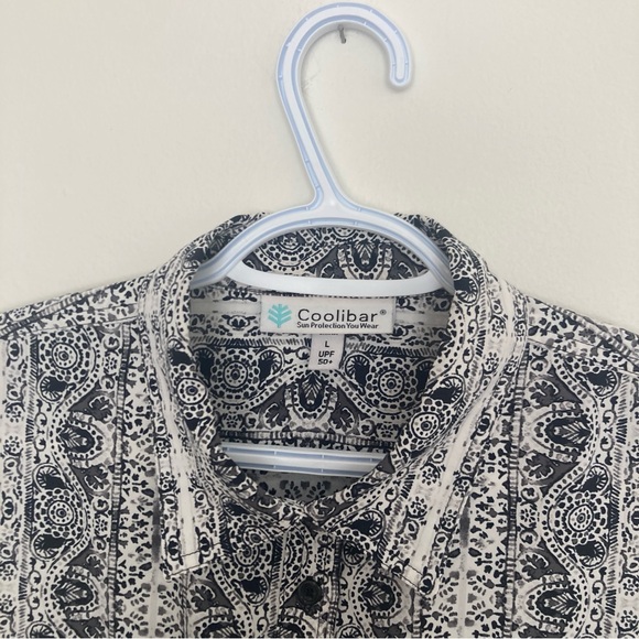 Coolibar UPF women’s Dress Button Up Geometric Black White Size L - Picture 2 of 8